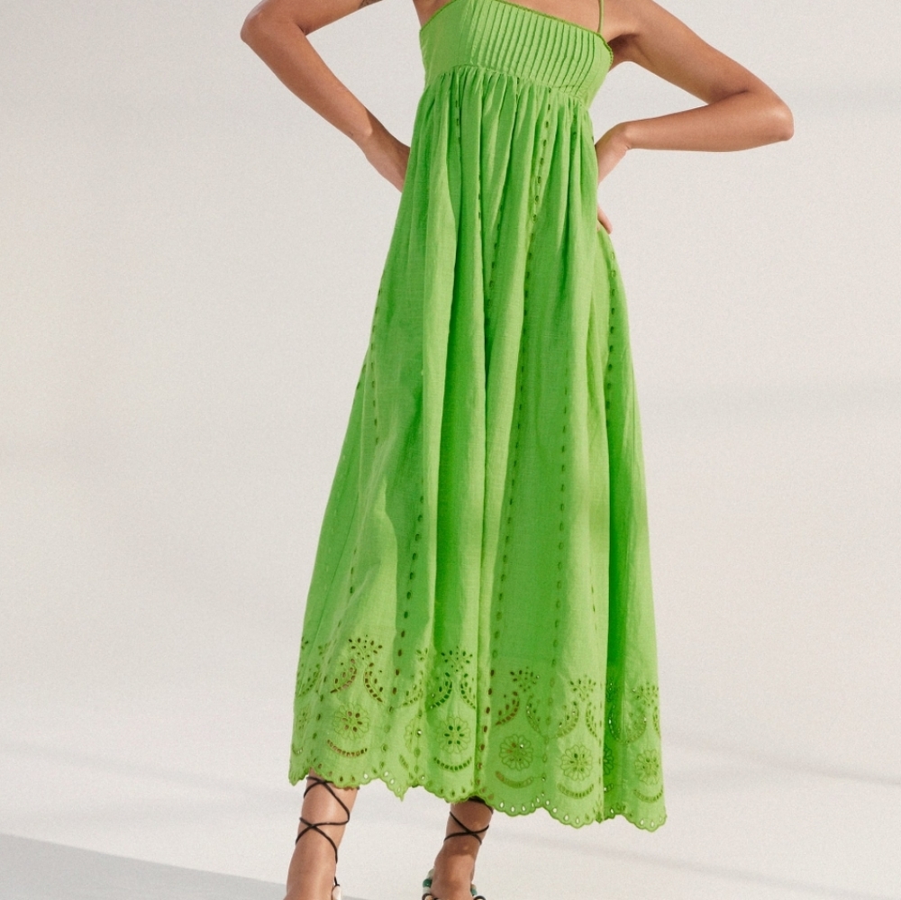 Zara Green Embroidered Eyelet Dress Size S